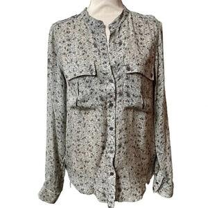 Elizabeth and James Silk Blouse Abstract Print Button Front Long Sleeve Medium